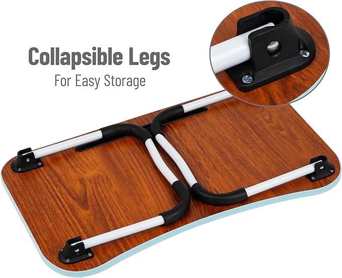 Mind Reader Lap Desk Laptop Stand, Bed Tray, Folding Legs, Couch Table, Portable, MDF, 23.25" L x 13.75" W x 10.5" H, Blue