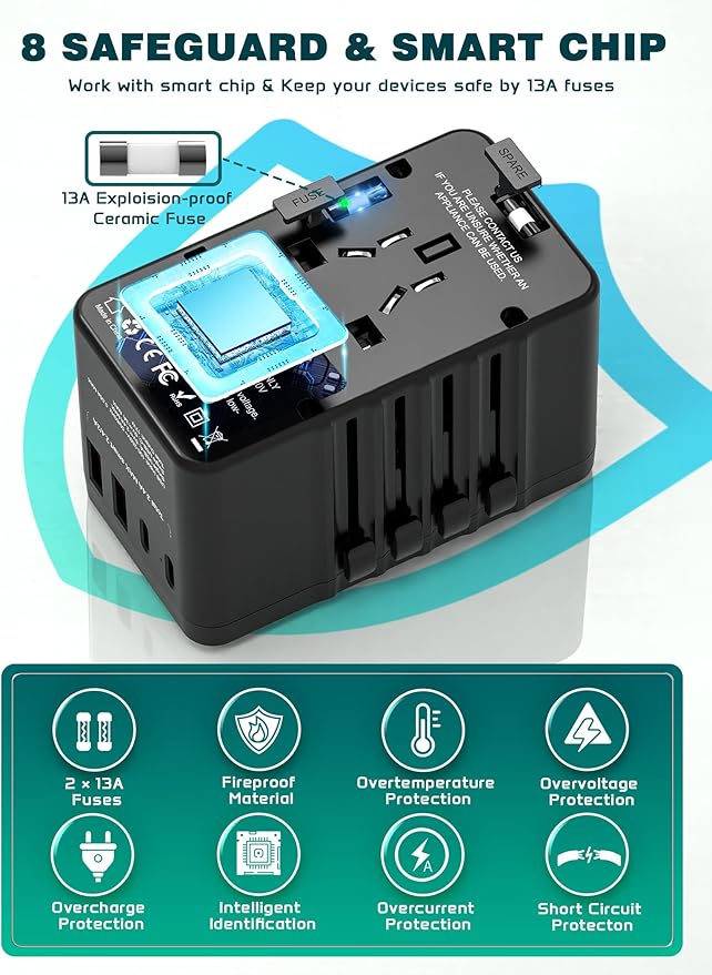220V to 110V Voltage Converter, TECSIX Universal Travel Power Converter Adapter Combo with 2 USB C, 2 USB A, AC Outlet, Step Down International Power Adapter Worldwide to Europe, UK, US, AUS, Asia