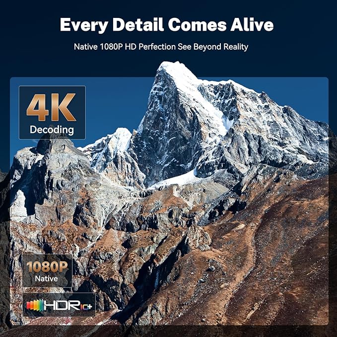 Smart Projector 1080P 4K Support with WIFI 6 and 2-Way Bluetooth 1500ANSI Auto Keystone Electric Focus Mini Projectors Home Theater Movie Outdoor Portable Projector (Black)