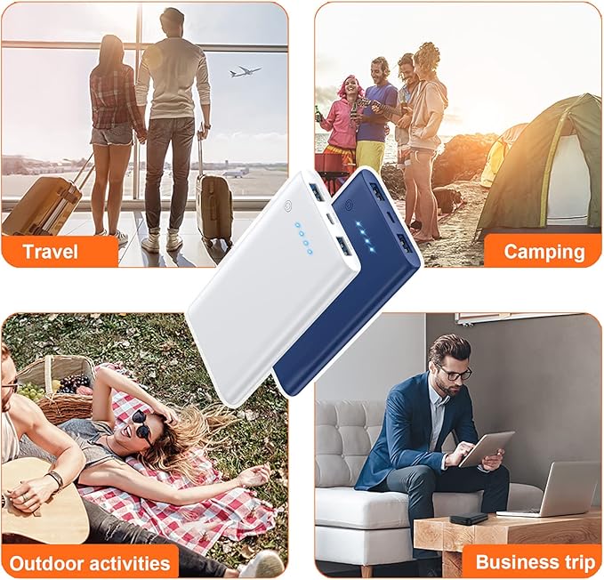 [2 Pack] Portable Charger Power Bank 10000mAh,Ultra Slim Portable Phone Charger with Dual USB Outputs,Backup Charging External Battery Pack Compatible with iPhone 15/14/13/12/11,Android etc-Blue+White