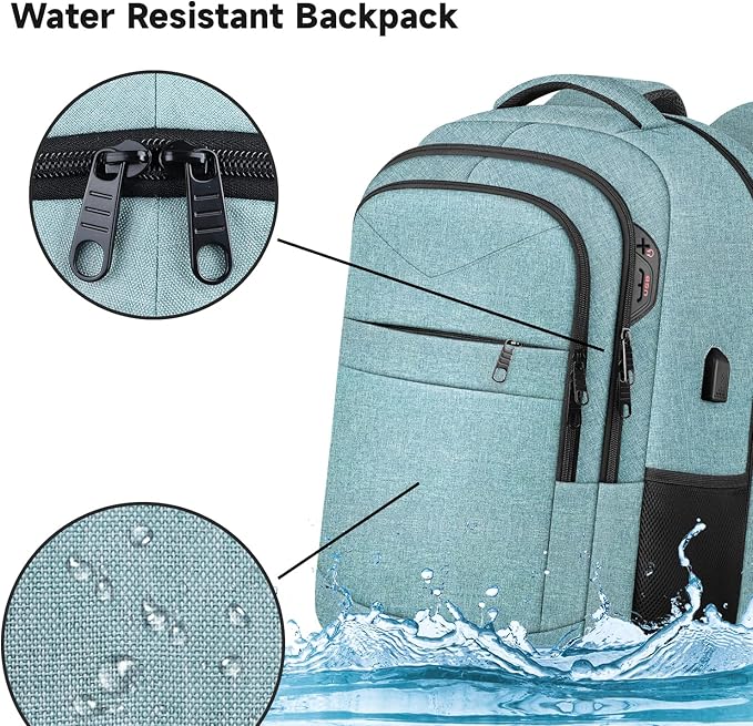 Lapsouno Extra Large Backpack, Travel Laptop Backpack, Carry on Backpack, Sturdy 17 Inch TSA Friendly with USB Port, Water Resistant College School Computer Bag Gifts for Men Women, Lake Green