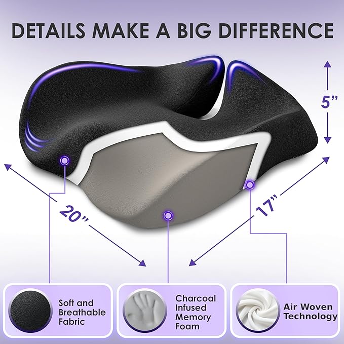 Pressure Relief Seat Cushion for Tailbone Pain – X Large Office Chair Cushion for Back Pain, Coccyx & Sciatica Pain Relief Pillow. Memory Foam Seat Cushions for Office Chairs + Extra Cover (Green)