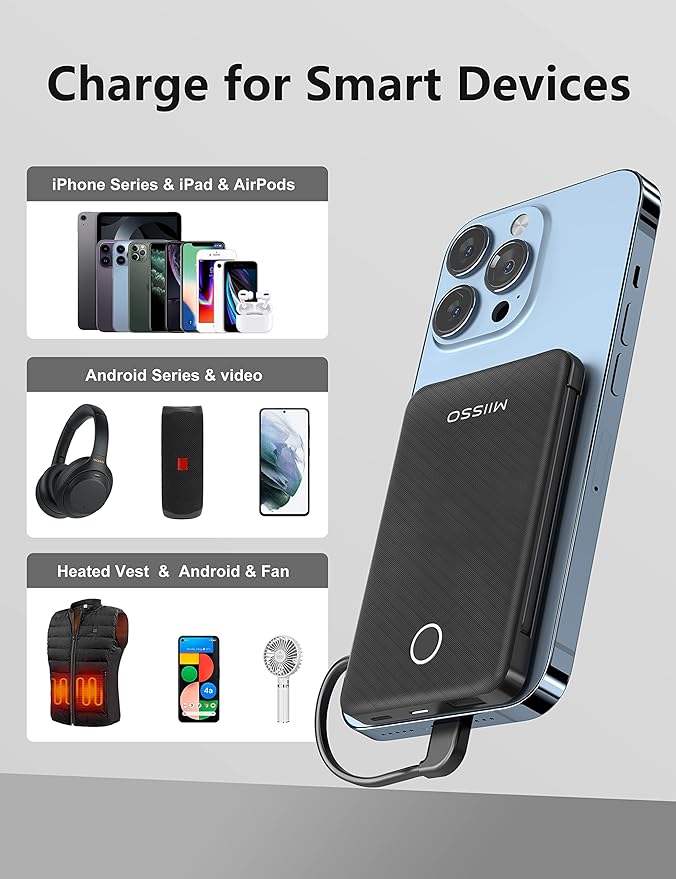 2-Pack 6000mah Ultra Slim Built in Cables Power Bank, Card Size Built in USB C Cords Battery Pack Portable Charger for Phones, 3 Output External Battery Pack Compatible with iPhone, Black & White