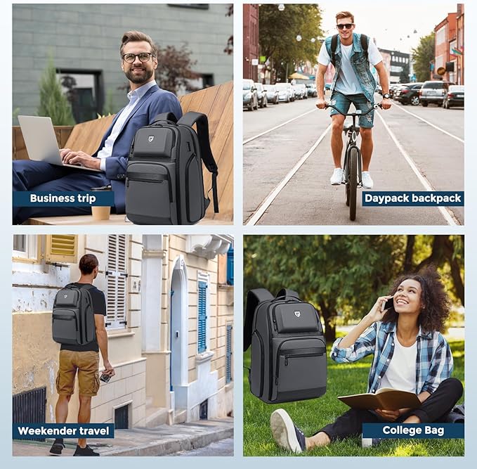 Grey Business Backpack for Men, Fits 17 Inch Laptop Water Resistant 45L Travel Bag with USB Charging Port, Expandable Men's Backpack for Work/College/Commuter