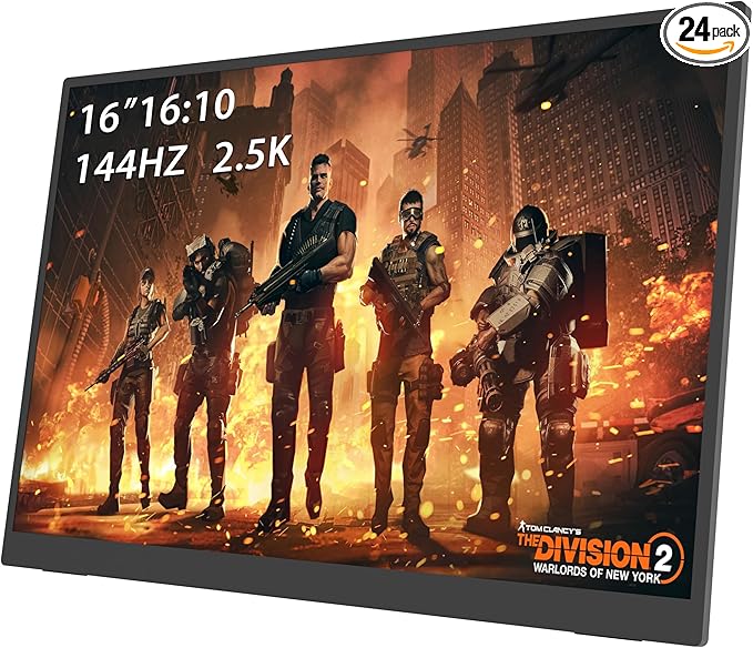 16inch 2.5K 144Hz Portable Gaming Monitor, 2560x1600 Ultra Slim HDR IPS Portable Monitor with Type-C HDMI, Built-in Stand Speakers External Second Screen for Laptop Mac PC Phone PS4/5 Xbox Switch