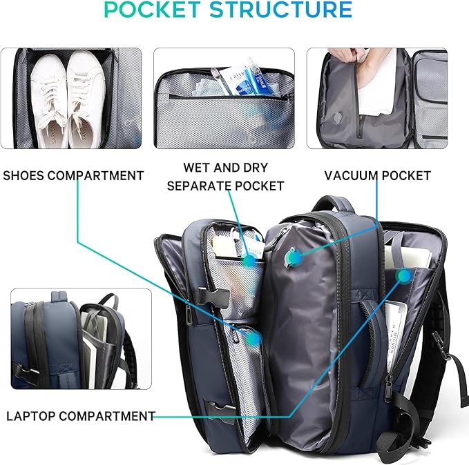 BANGE Backpack with Anti-Theft Vacuum Compression Travel Backpack,Expandable Backpacks with Pump for Airplanes