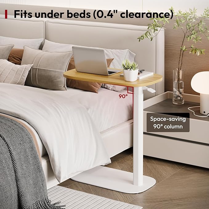 SANODESK Adjustable Overbed Bedside Table Pneumatic Adjustable Height Laptop Computer Standing Desk Cart with Tray, Hospital and Home Use(23.6" W x 13.8" D,Maple)