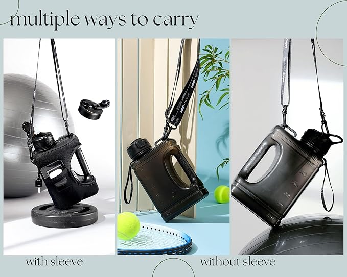 H2O Capsule Half Gallon Cube Square Water Bottle value pack - 2.2L Water Bottle with Strap, 2 Storage Sleeves, Straw Lid – BPA Free Reusable Sports Water Jug with Handle, (68 Ounce)