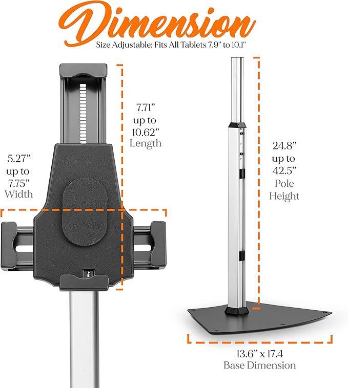 Pyle Anti-Theft Tablet Security Stand Kiosk-Heavy Duty Aluminum Metal Floor Standing Mount Tablet Case Holder Display w/Height Adjustable Pole,Fits iPad Mini 2 3 4 Air Samsung Tablets-Pyle PSPADLK60