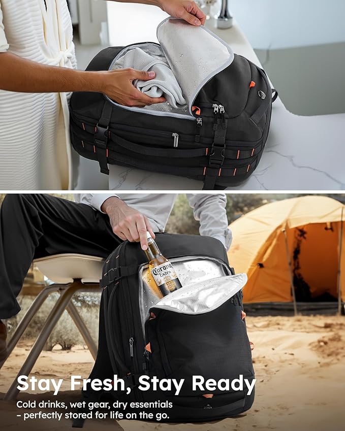 Tolaccea Travel Backpack, TSA Friendly Flight Approved Carry-on Luggage Water-resistant Business Rucksack, Durable Large Computer Bag Daypack Fits 15.6 Inch Laptop, 35-45L Expandable - Black