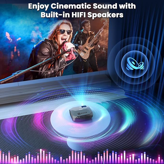 FUDONI Projector with WiFi and Bluetooth, Native 1080P Outdoor Movie Projectors 4k Supported, Highlight Portable Home Theater Projector Max 300", Indoor&Outdoor Use