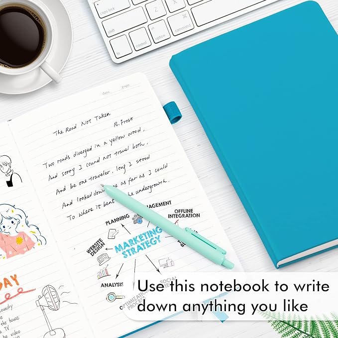 feela 12 Pack Notebooks Journals Bulk, Hardcover Notebook Classic Ruled Journal Set with Pen Holder for School Business Work Travel Writing, with 12 Black Pens, 120 GSM, 5.1”x8.3”, A5, Teal