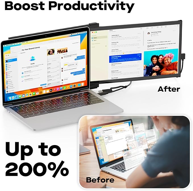 New Mobile Pixels Duex Plus DS Laptop Screen Extender, 13.3" FHD 1080P IPS Portable Monitor, Auto Rotation USB Type-C/HDMI Plug and Play Laptop Monitor, Windows/Mac/Android/Switch Compatible