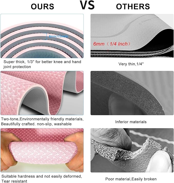 Yoga Mat 1/3 inch QMKGEC Exercise Mats 8mm TPE Non-Slip Extra Thick High-Density Eco Friendly for Yoga Workout Pilates Yoga Mats for Women Men