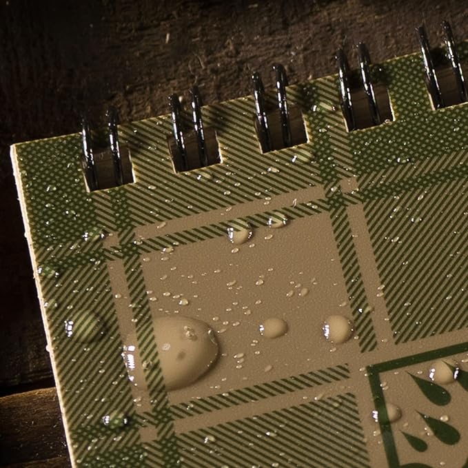 Rite in the Rain Weatherproof Top Spiral Notebook, 3” x 5”, Tan and Green Plaid Cover, Universal Pattern, 3 Pack (No. PL935T-3)