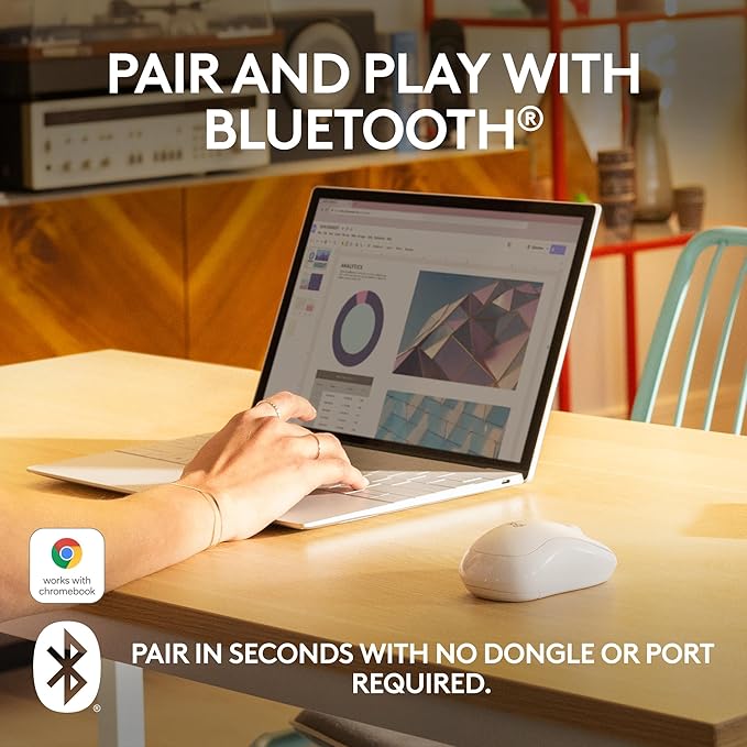 Logitech M240 Silent Bluetooth Mouse, Wireless, Compact, Portable, Smooth Tracking, 18-Month Battery, for Windows, macOS, ChromeOS, Compatible with PC, Mac, Laptop, Tablets - Off White