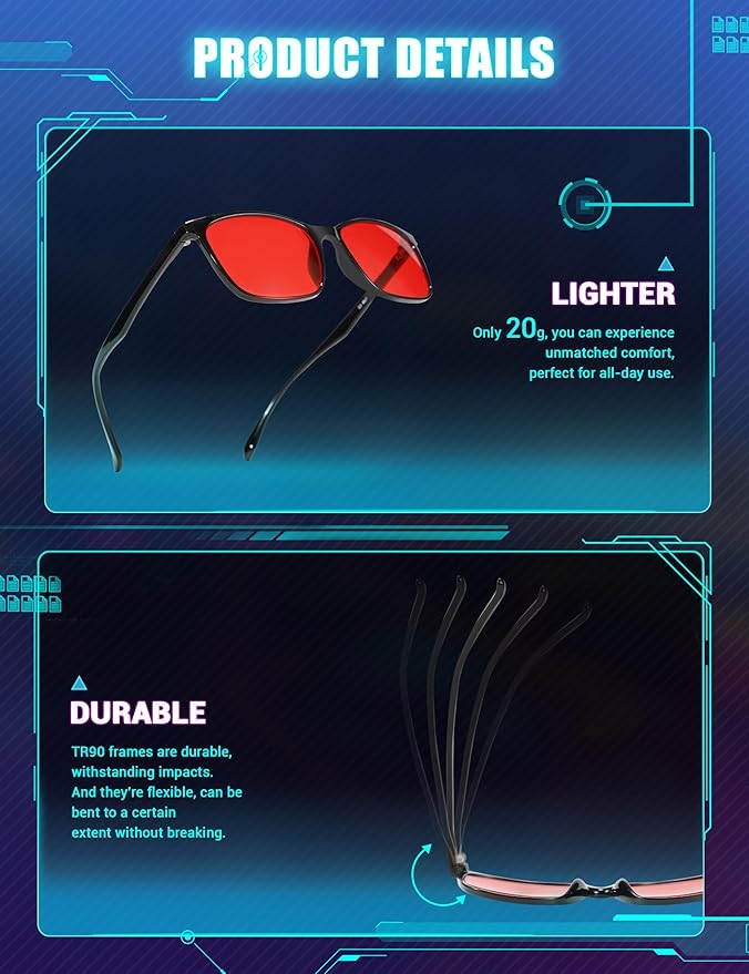 TIJN Sleep Glasses for 99.9% Blue Green Light Blocking Dual AR Coatings Red Lens for Computer Gaming Reduce Eyestrain, TR90