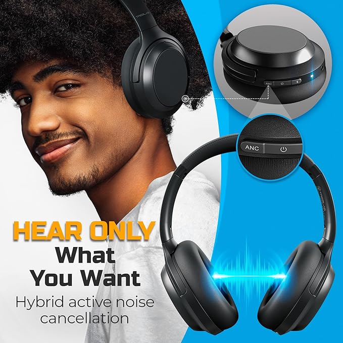 TREBLAB Z7 Pro - Hybrid Active Noise Cancelling Headphones, Signature aptX-HD Audio, Memory Foam Ear Cups, Foldable, 45H Play, Bluetooth 5, Fast Charging, Workout Over Ear Headphones Wireless With Mic