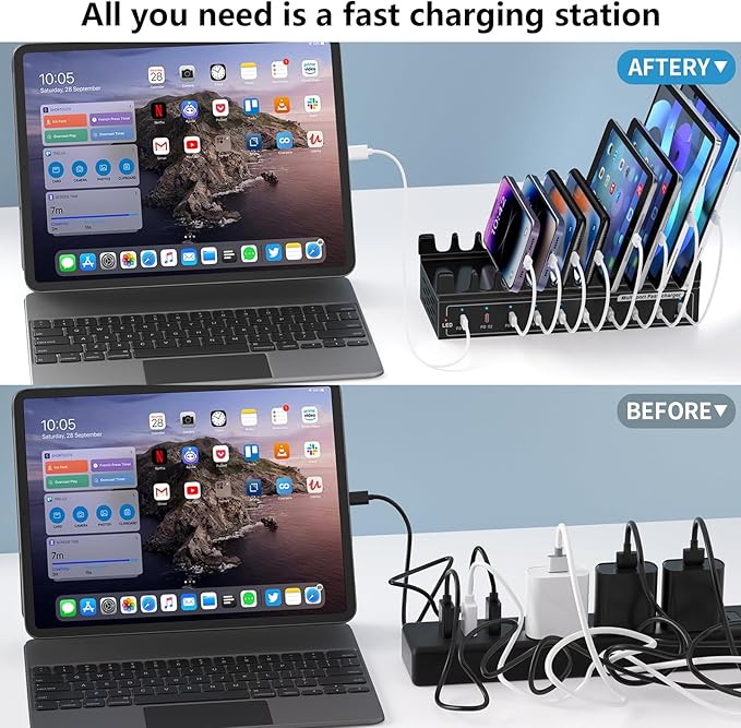 10 Port Fast Charging Station（10USB C）,200W USB C Charging Station, simultaneously Charges Mobile Phones, Tablets, Game Consoles and Headphones and Other Devices at high Speed