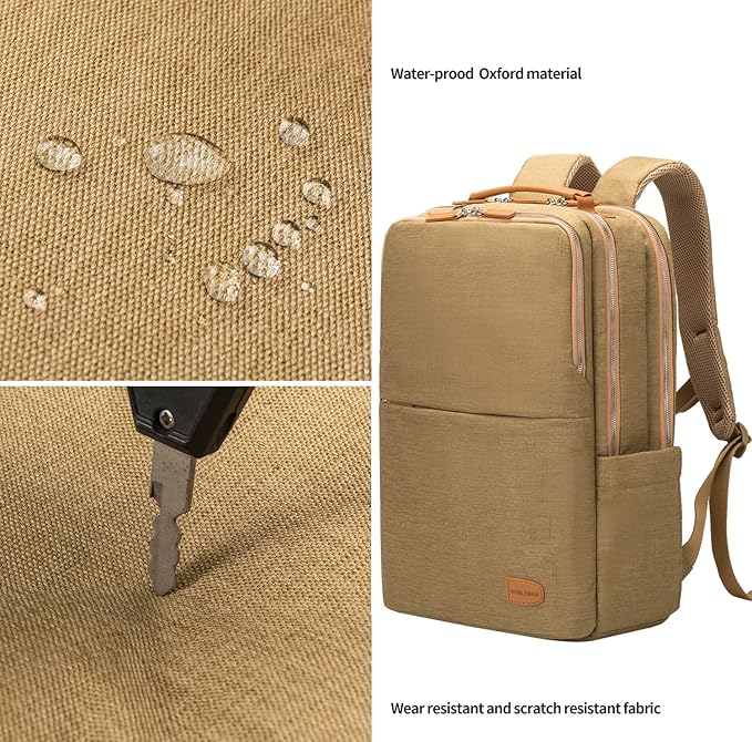 NOBLEMAN Large Laptop Backpack, Modern Water Resistent Travel Business Computer Backpacks with Multi-Compartment Pockets, Fits15.6 Inch Laptop Backpack with USB Charging Port Men Women(Khaki Plus