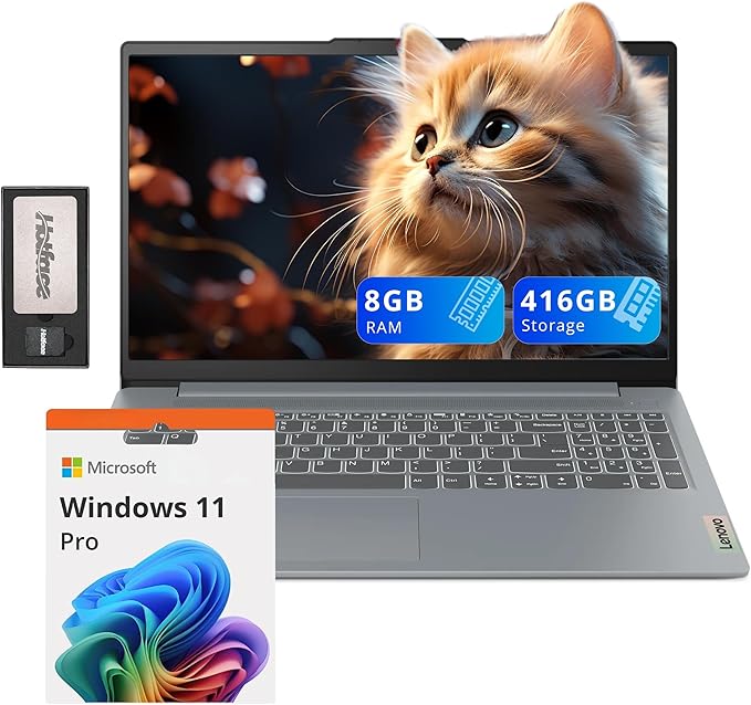 Lenovo IdeaPad Slim 3i 15.6" FHD Laptop, Intel i3-N305, 8GB LPDDR5, 416GB Storage (256GB SSD + 160GB Docking Station Set), Intel UHD Graphics, Numeric keypad, Dolby Audio, Wi-Fi 6, Win 11 Pro, Gray