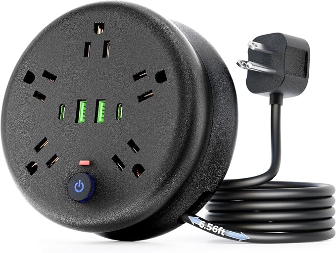 Power Strip Surge Protector-6.56 ft Retractable Travel Extension Cord Portable Powerstrip with 5 Outlet 2 Smart USB Port 2 USB C for Home Office Travel