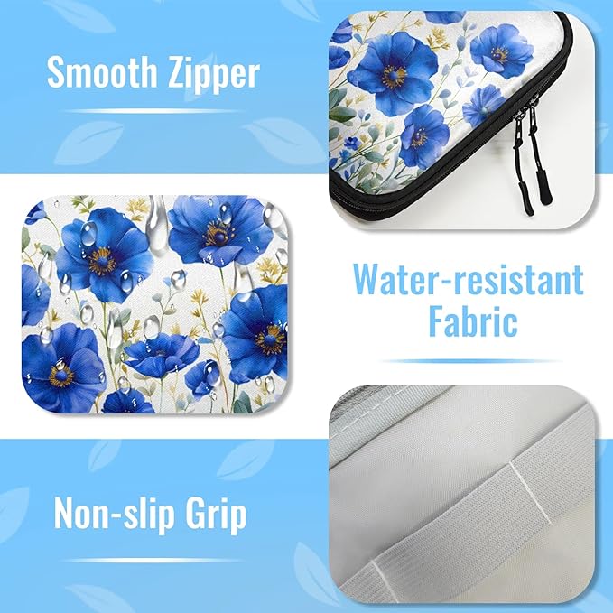 Blue Wildflowers Electronics Travel Organizer Case, Tech Accessories Cable Storage Bag for Cords, Charger, Phone, Hard Drive