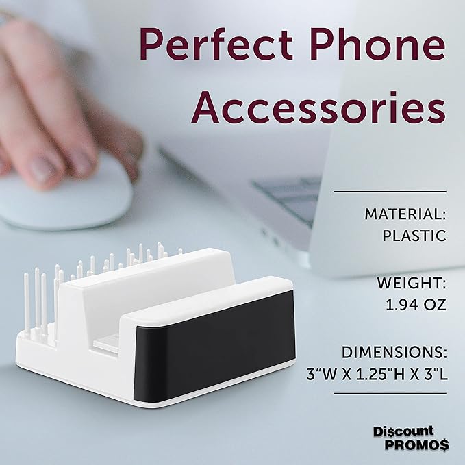 DISCOUNT PROMOS Light Up Logo Phone Stands Set of 10, Bulk Pack - Essential Smartphone Accessory, Perfect for Office and Home - White