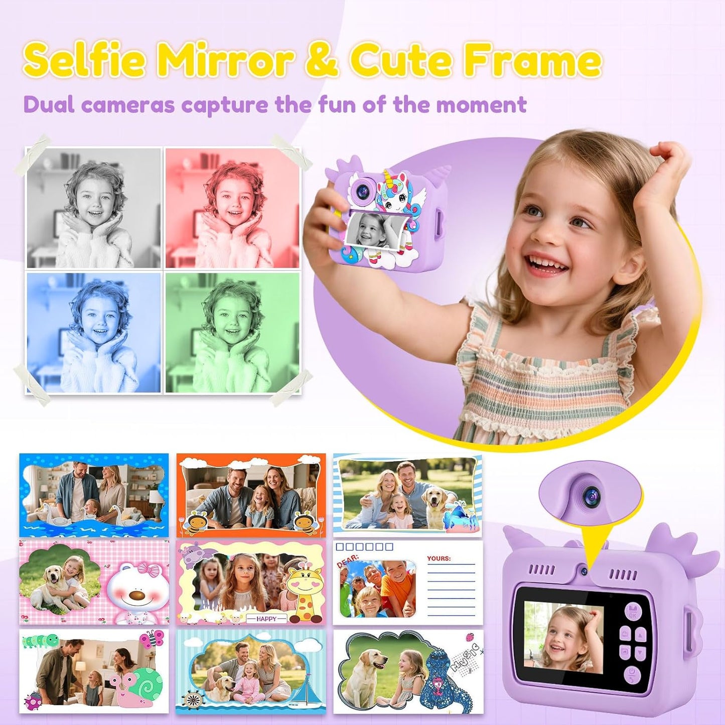 OTJ Kids Camera Instant Print - Selfie Children Digital Camera Toy That Print Photos Christmas Birthday Gifts for Ages 3-12, 4 5 6 7 8 9 10 Year Old Girls Toddler, Travel Portable Video Cameras