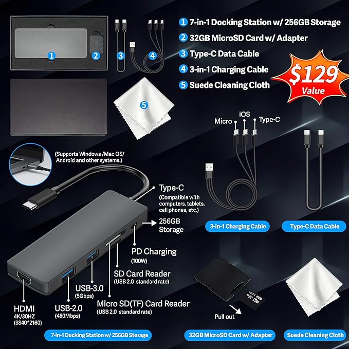 msi Thin 15 15.6" FHD IPS 144Hz Gaming Laptop, Intel i5-12450H, 64GB RAM, 2TB PCIe SSD, NVIDIA GeForce RTX 2050, Backlit Keyboard, WiFi 6, Black, Win 11 Home, 256GB Docking Station Set