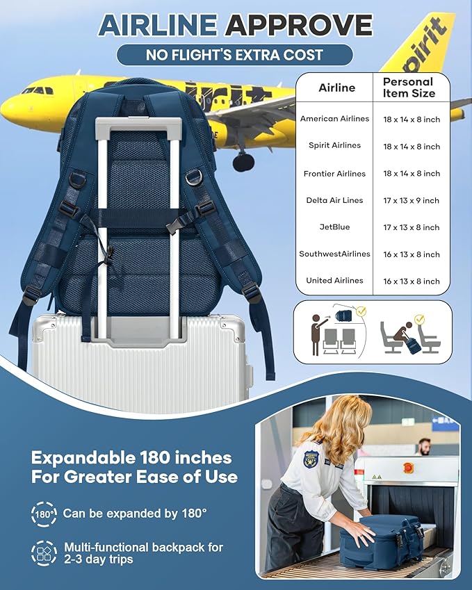 Vacuum Travel Backpack with Pump for Women,Personal Item Carry on Backpacks Flight Approved 18x14x8 inches for Men,Laptop Waterproof Work Compression bags Casual Daypack. Blue