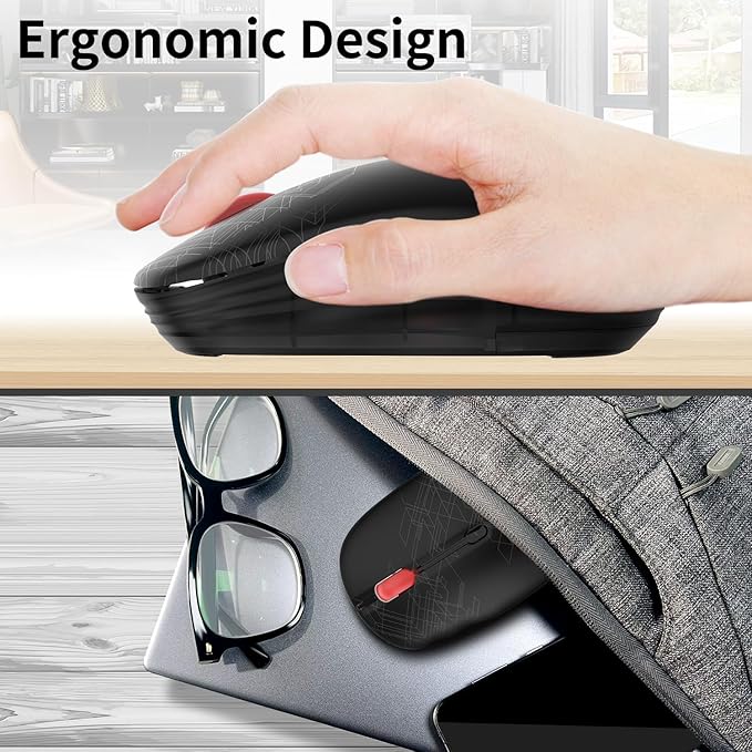 Dual Mode Wireless Mouse: Bluetooth & 2.4GHz USB, Silent Click, Ergonomic for Office & Study, AA Battery (1 Year Life), Portable for Laptop, PC, Mac, iPad, Windows/MacOS/Android (Black)
