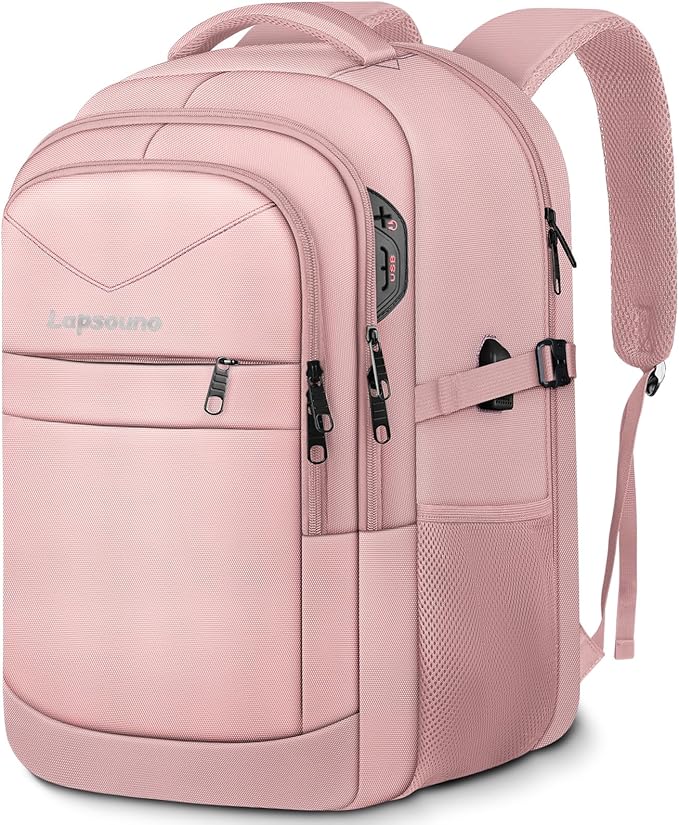 Lapsouno Business Laptop Backpack,Travel Backpack, Carry on Backpack for Women, TSA 15.6 Inch Travel Laptop Backpack with USB Port, College School Business Backpack for Women, Light Pink