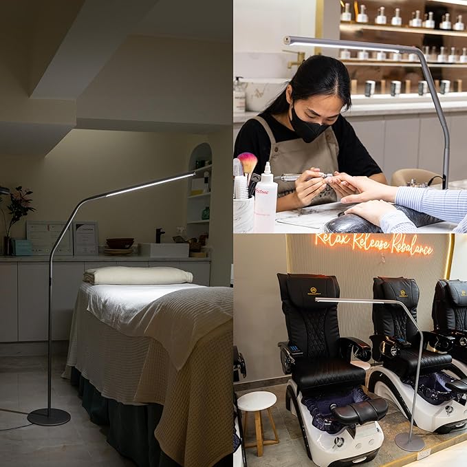 daylight Slimline 4 LED Floor Lamp - 6,000K, 3,200 Lux, 4 Brightness Levels, USB-C Port for Fast Charging - Sleek Design, Anti-Glare Shade, Flexible Height Adjustment - Ice Grey