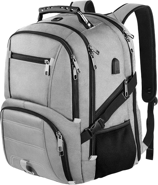 LTINVECK Extra Large 50L Travel Laptop Backpack, Computer bag Backbag with USB Charging Port, TSA Friendly Durable Big RFID Heavy Duty Business Tech Backpack Fits 17 Inch Laptops for Men Women, Grey