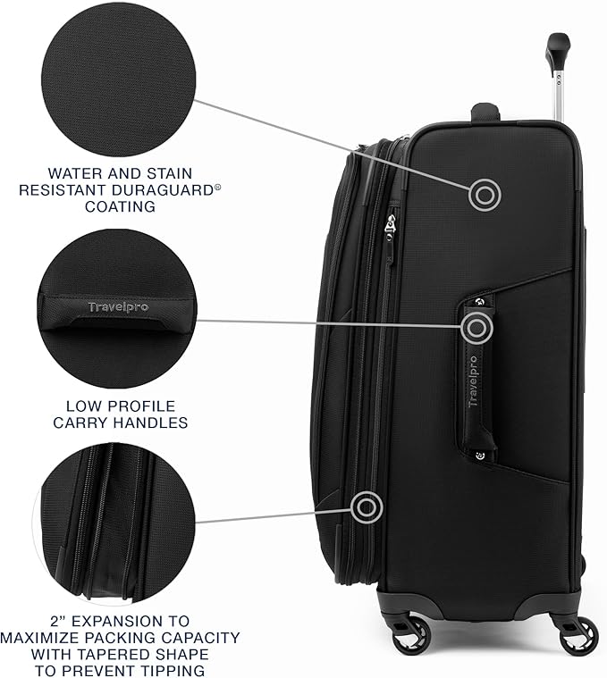 Travelpro Maxlite 5 Softside Expandable Checked Luggage with 4 Spinner Wheels, Lightweight Suitcase, Men and Women, Black, Checked Medium 25-Inch