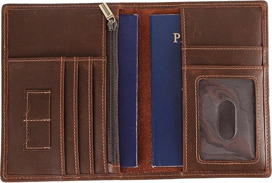 STAR VISTA Phoenix Leather Passport Holder, Full Grain Leather Travel Wallet- Slim, Bifold, RFID Blocking, ID Window, Coin Pocket, Card Slots, SIM Slots
