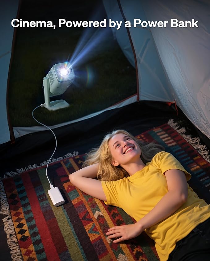 Aurzen BOOM Air Portable Google TV Projector with WiFi and Bluetooth, Smart Projector for Outdoor & Home Movie, USB-C Powered, 4K Supported, Real-Time Focus, Dolby Audio, Adjustable Stand, Green