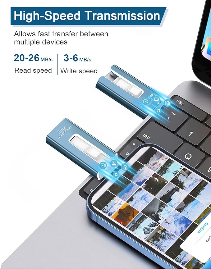 USB Flash Drive 512GB, Photo Stick Memory External Data Storage Thumb Drive Compatible for Phone, Pad, Android, PC and More Devices (Blue)