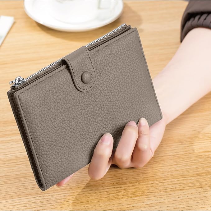 Leather Passport Wallet for Women, Slim RFID Blocking Passport Holder, Compact Travel Wallet with Zippered Coins Pocket and SIM Slots, Ladies Passport Cover
