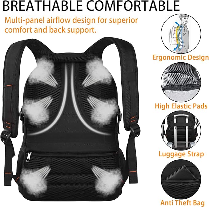 Travel Backpacks for Men Women,Extra Large College School Laptop Bookbags with USB Charging Port,RFID TSA Friendly Water Resistant Business Computer Bag with Luggage Sleeve Fit 17.3''Laptop 45L,Orange