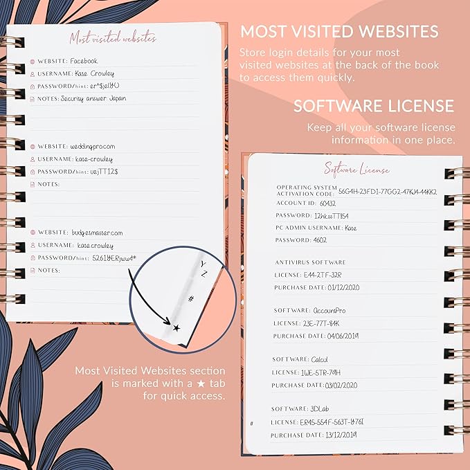 PLANBERRY Password Book Premium – Small Internet Address Organizer with A-Z Tabs – Pocket Website Password Keeper with Alphabetical Tabs – 4.7x5.7″, Hardcover (Tropical Night)