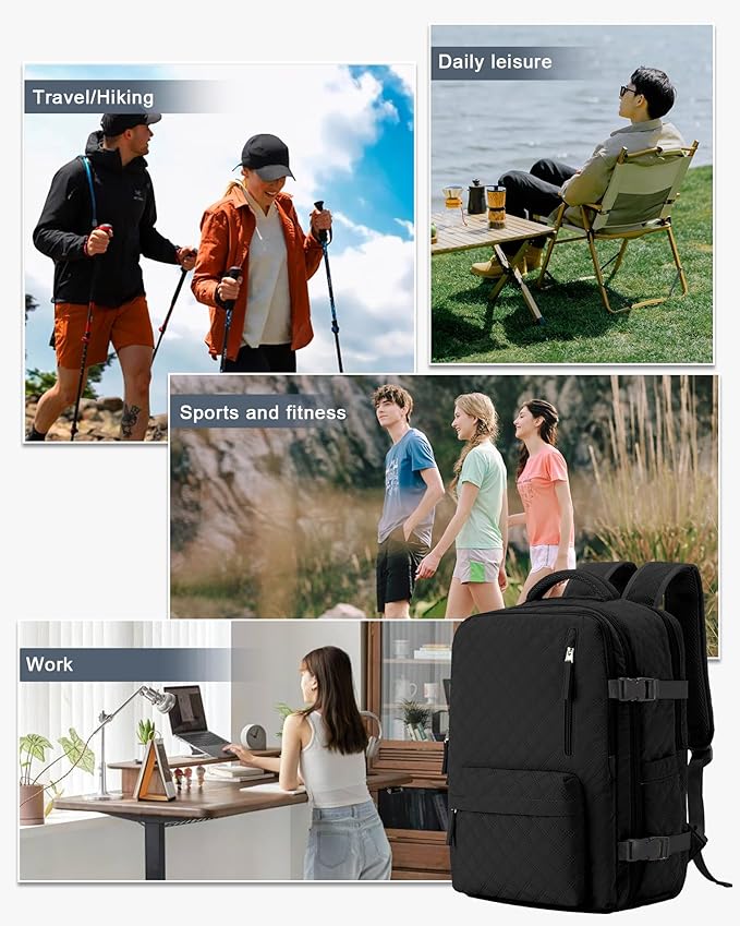 VECAVE Travel Carry on Laptop Backpack for Women Men, Flight Approved Backpack, Waterproof Sports College bag Casual Daypack for Weekender Business Hiking with Shoe Compartment black