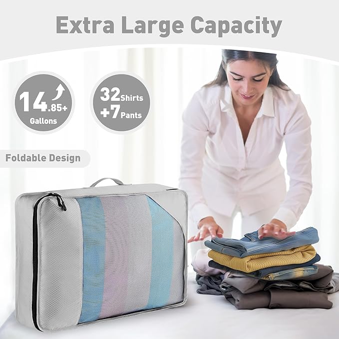 8-Piece Packing Cubes for Travel, Mesh Luggage Organizers with Shoe Bag, Toiletry Bag, Laundry Pouches, 4 Sizes (XL/L/M/S) for Suitcase Organization, Men Women Kids, Gray