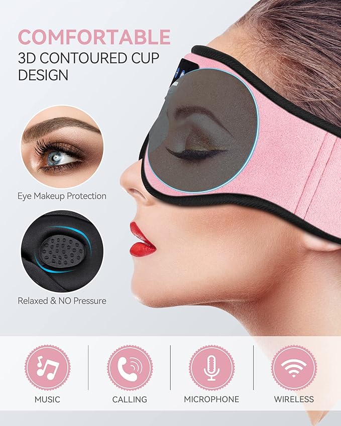 MUSICOZY 3D Bluetooth Sleep Mask with HD Stereo Sound, Wireless Sleep Headphones for Side Sleepers, Music Headband Eye Mask for Sleeping, Relaxation, Travel, Yoga, Cool Gadgets for Women Mom Girls