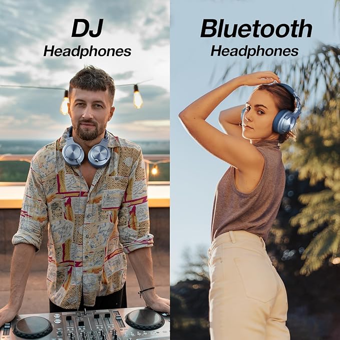 OneOdio A70 Bluetooth Over Ear Headphones, Wireless Headphones w/ 72H Playtime, Hi-Res, 3.5mm/6.35mm Wired Audio Jack for Studio Monitor & Mixing DJ Guitar AMP, Computer Laptop PC Tablet - Sky Blue