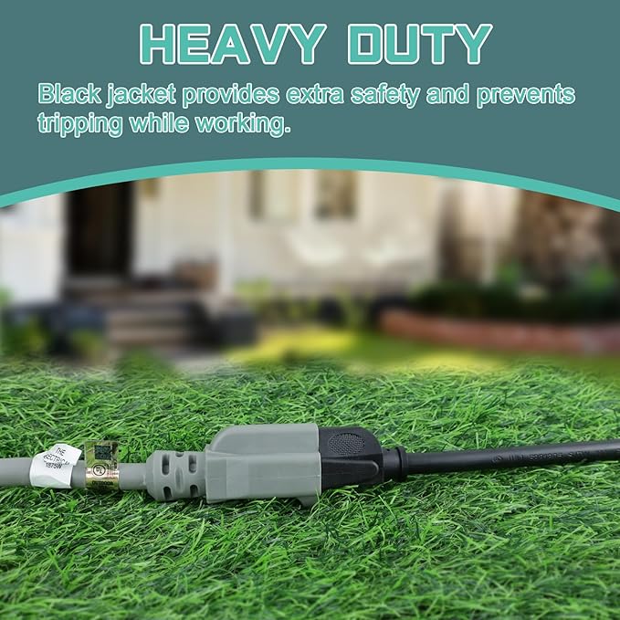6 Ft Outdoor Extension Cord - 12/3 SJTW Heavy Duty Grey Extension Cable with 3 Prong Grounded Plug - Power Cord for Lawn, Garden, Appliances