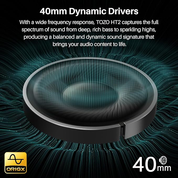 TOZO HT2 Hybrid Active Noise Cancelling Headphones, Wireless Over Ear Bluetooth Headset, 60H Playtime, Hi-Res Audio Custom EQ via App Deep Bass Comfort Fit Ear Cups, for Home Office Travel Dark Red