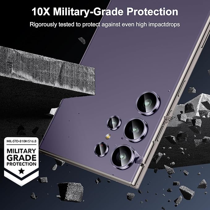 WSKEN for Samsung Galaxy S24 Ultra Camera Lens Protector, Ultra Thin Scratch Resistant 9H Tempered Glass with Aluminum Metal Circle Camera Screen Protector Cover Accessories, Violet