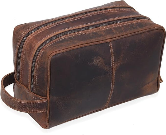 VC VINTAGE COUTURE Leather Toiletry Bag for Men Extra Large Leather Men's Toiletry Bag for Traveling Real Leather Dopp Kit for Men Leather Shaving Bag for Travel